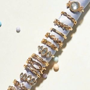 Rhinestone & Chain Design Ring Set of 13